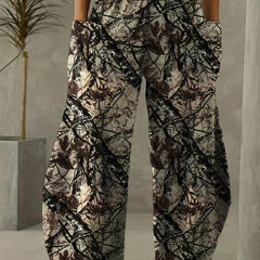  Random Print Wide Leg Trousers with Pockets