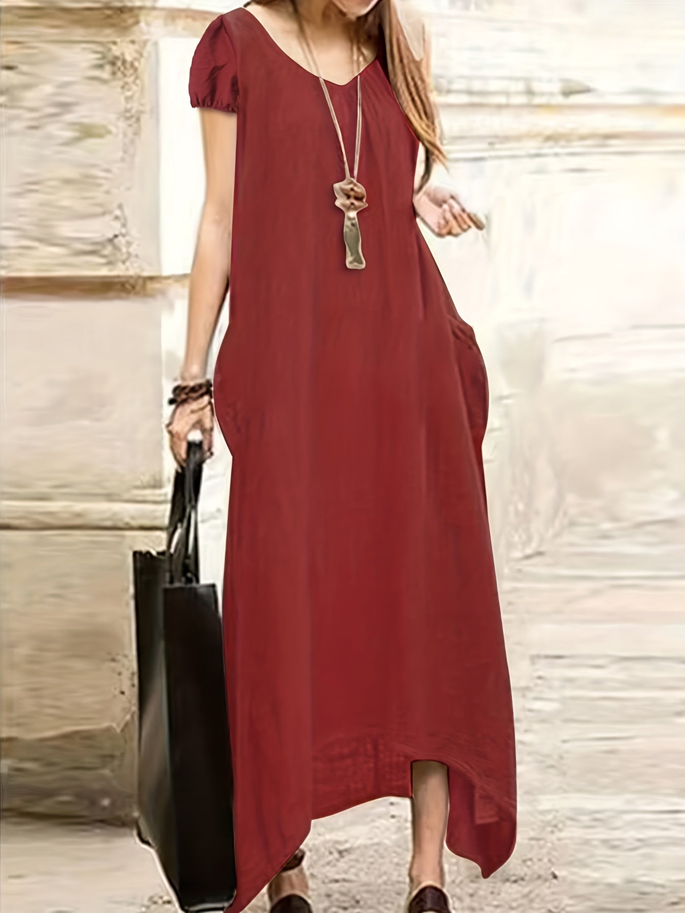  V Neck Maxi Dress With Pockets
