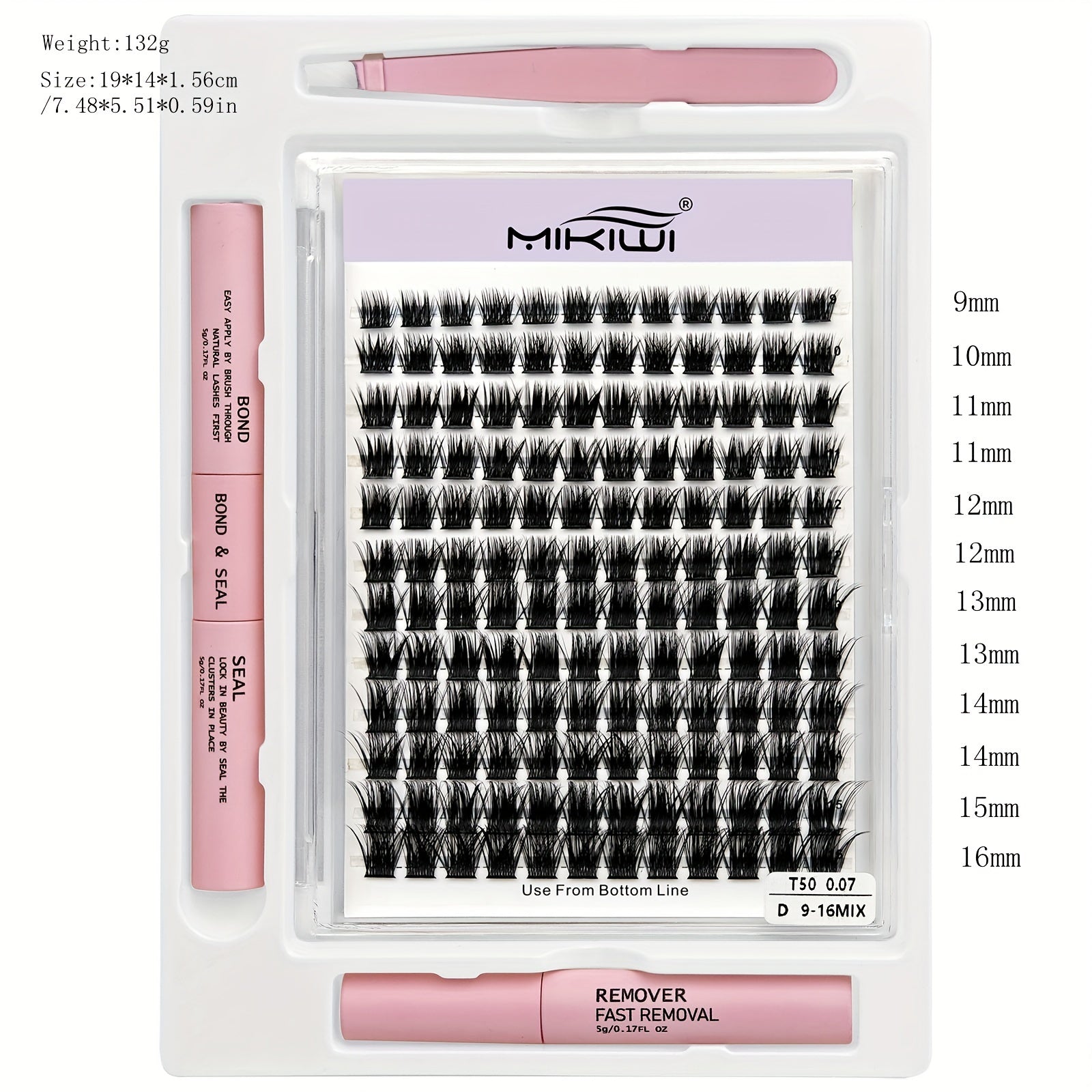 DIY Lash Clusters Kit with Remover 2-in-1 Applicator Faux Mink D Curling