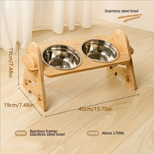 Elevated Pet Feeder Stand Stainless Steel Bowl for Dog & Cat Dining