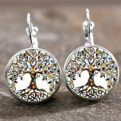 Vintage Time Gemstone Glass Earrings Sunflower Tree Butterfly