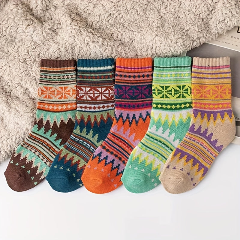 5 Pairs Geometric Pattern Mid Tube Socks Women's Stockings