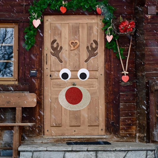 Christmas Door Stickers Felt Cloth Wall Elk Head Shape Decor