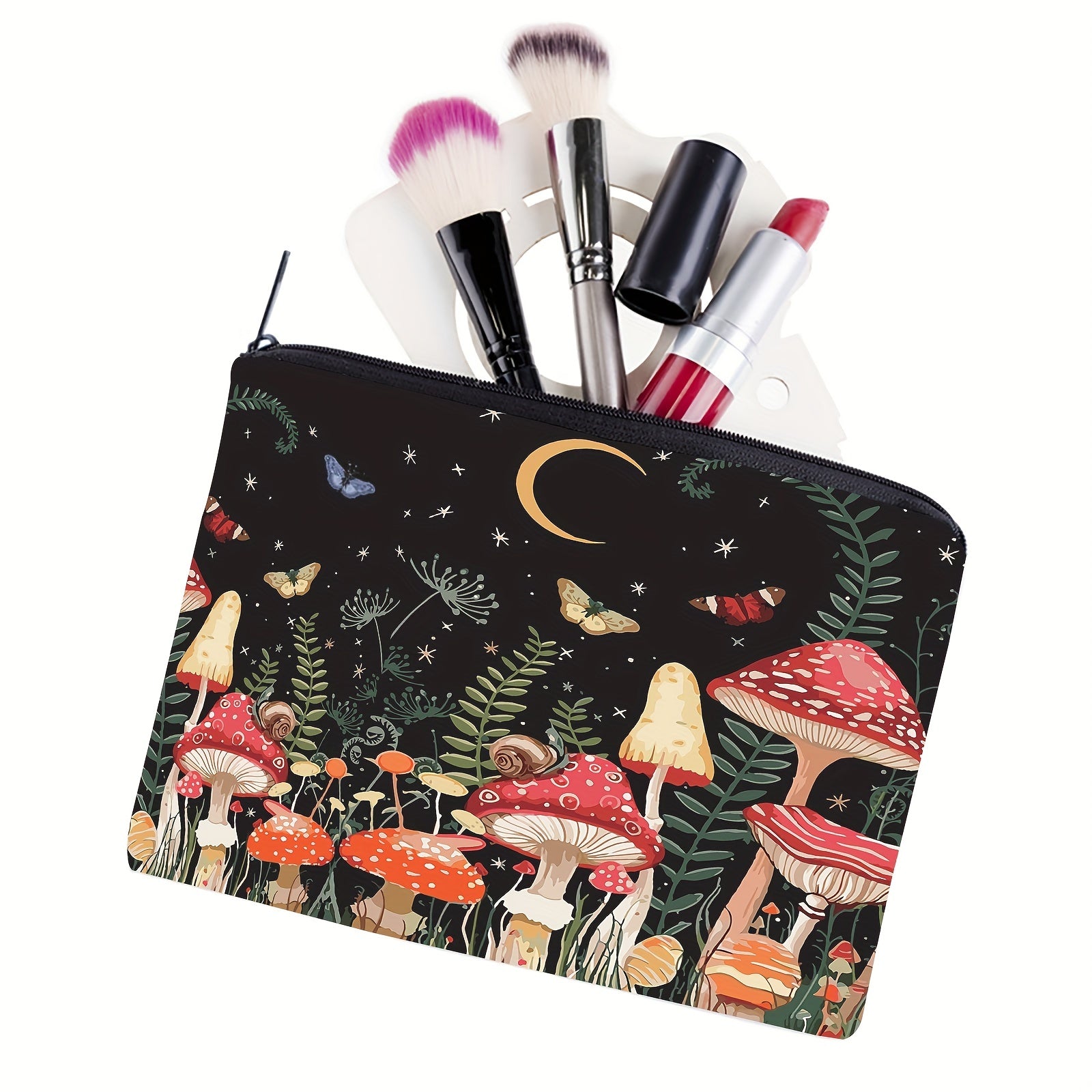 Mushroom Square Cosmetic Bag Adorable Roomy Makeup Toiletry Travel Bag