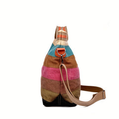 Rainbow Canvas Tote Bag Vintage Stitching Shoulder Bag