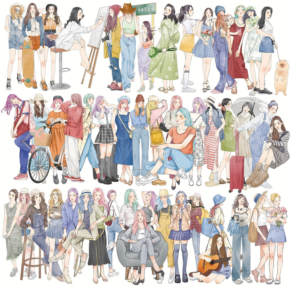 50pcs Girls Women Spring Summer Style Stickers for Journaling Scrapbooking