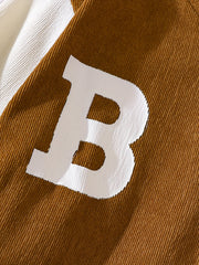 Girls Baseball Jacket & Pleated Skirt Set Letter B Print Corduroy Kid
