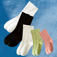 Women's Solid Mid Tube Socks, 5 Pairs