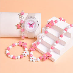 4pcs Butterfly Watch Set + Beaded Bracelet Accessory