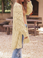  Hollow Out Open Front Knitted Cardigan