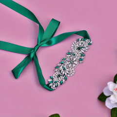 Emerald Green Rhinestone Bridal Belt Waistband Wedding Party Dresses