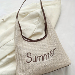 Minimalist Embroidered Shoulder Straw Bag Lightweight Storage Bag