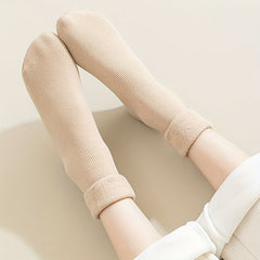 5 Pairs Plush Lined Socks Comfy Warm Ribbed Crew Socks Women's Stockings