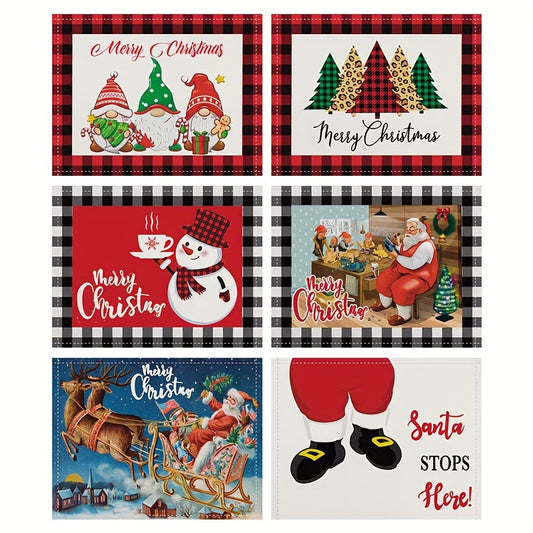 6pcs Christmas Printed Table Mat Home Table Tablecloth