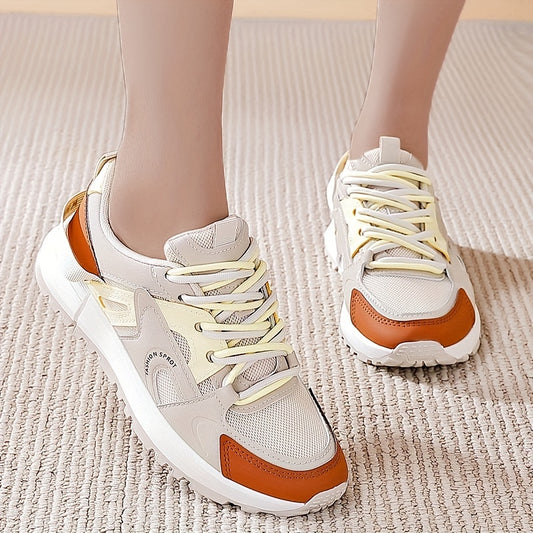 Breathable Mesh Sneakers Low Top Lace Up Women's Colorblock Shoes