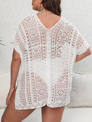  Sexy Cover Up Women's Plus Solid Hollow Out Batwing Sleeve V Neck Sp
