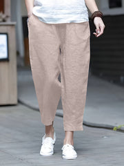  Elastic High Rise Crop Pants with Pockets