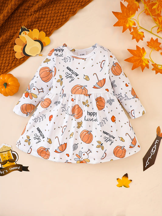 Baby Pumpkin Turkey Print Cut Dress
