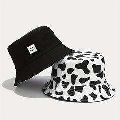 1pc Versatile Bucket Hat Double Sided Smile Face Cow Pattern Sun Hat