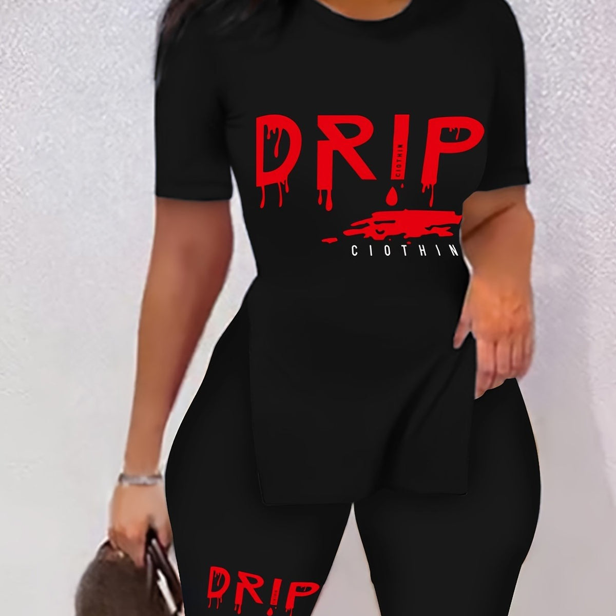 Letter Print Two piece Set Short Sleeve Casual T Shirt & Workout Shorts