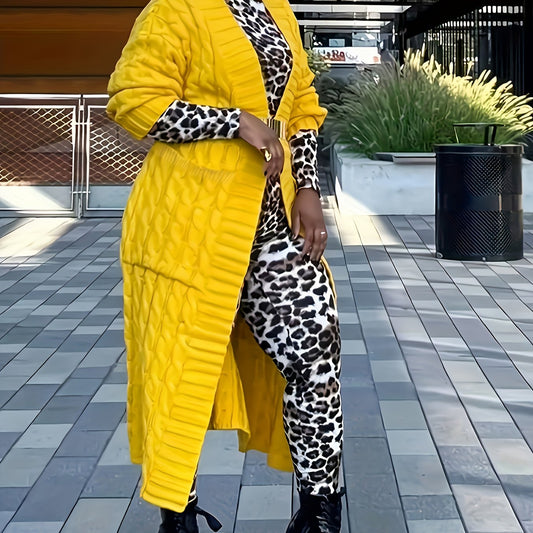  Cable Long Sleeve Open Front Cardigan with Pockets