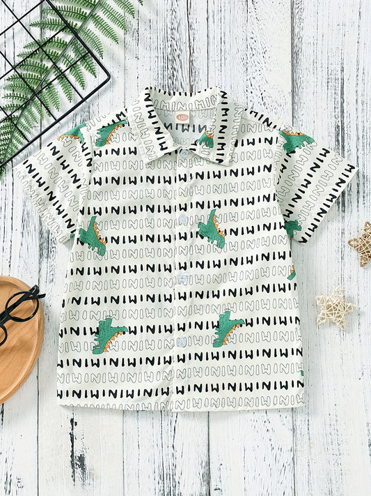 Boys Letter Dinosaur Print Shirt Kids Summer Clothes
