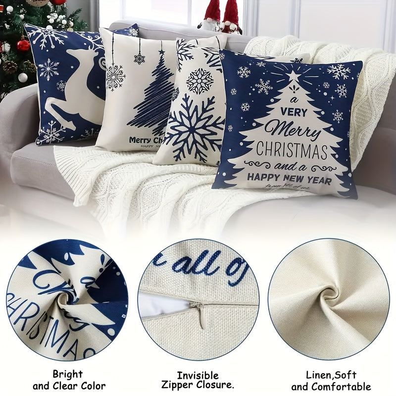 Christmas Snowflake Elk Cushion Cover for Home Decoration