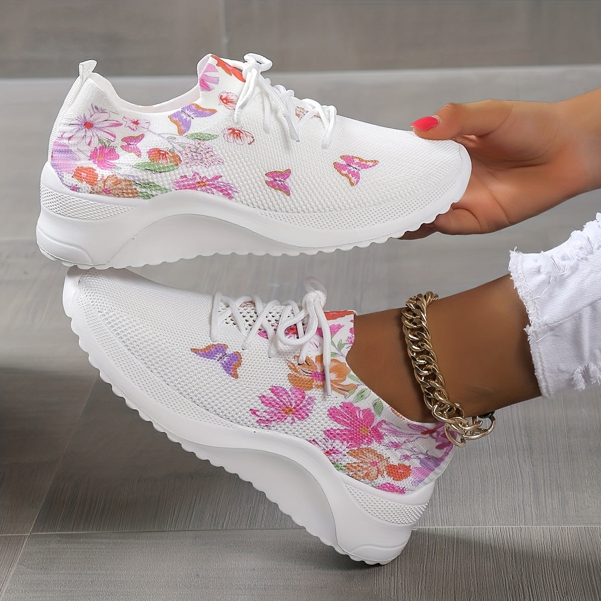 Butterfly & Flower Pattern Soft Sole Woven Shoes