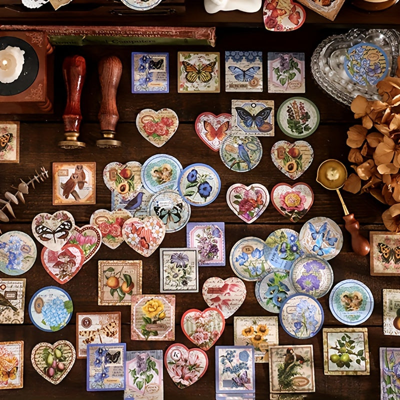 46pcs Vintage Butterfly Flower Decorative Stickers DIY Material Boxed Stickers