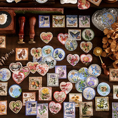 46pcs Vintage Butterfly Flower Decorative Stickers DIY Material Boxed Stickers