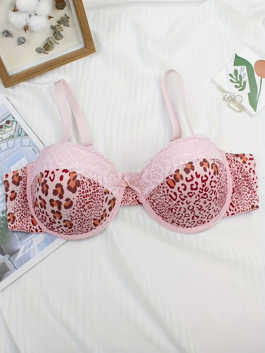  Leopard Print Lace Push Up Bra With Removable Straps