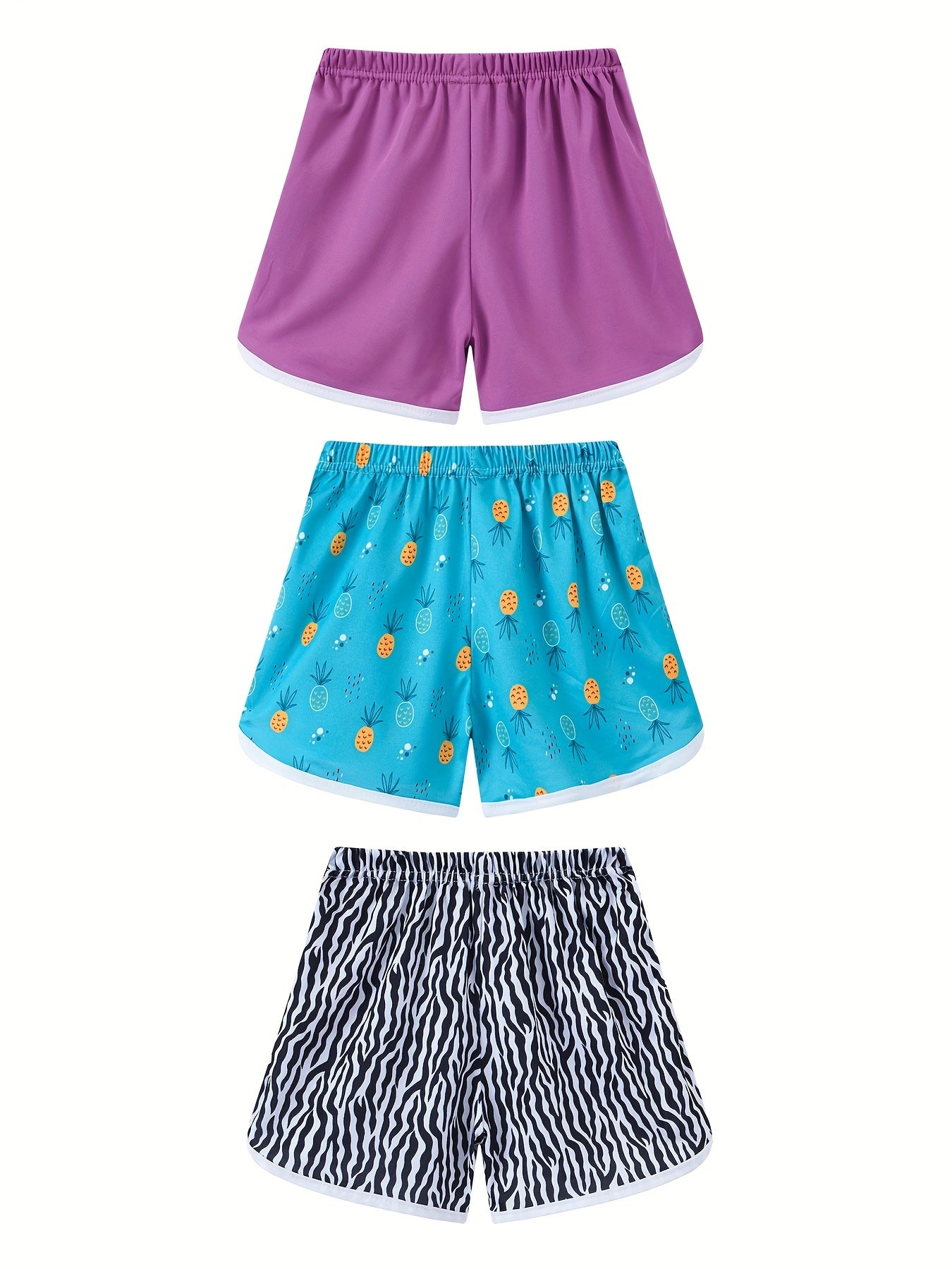 3pcs Girls Cat Floral Print Casual Quick Drying Shorts