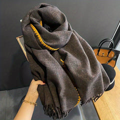 Plaid Tassel Scarf Reversible Cashmere Warm Shawl Windproof Wrap