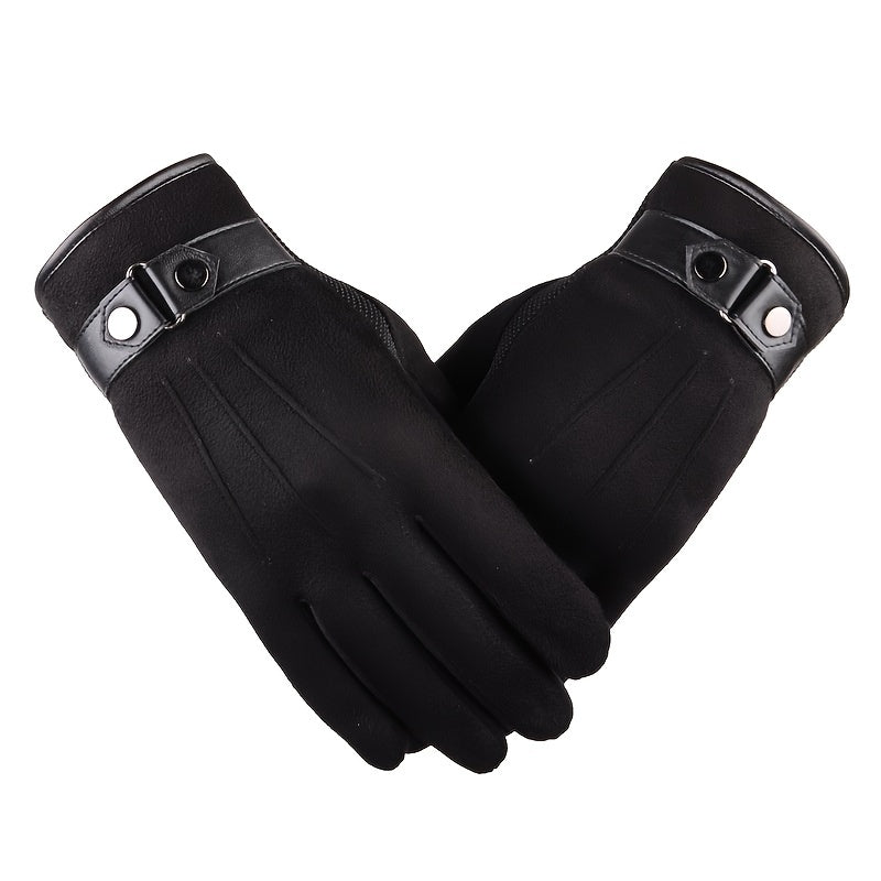 Men's Winter Suede Fuzzy Touch Screen Gloves - Thick Warm Cotton Gloves