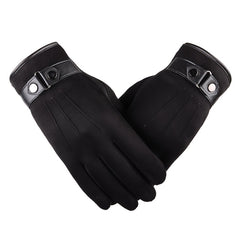 Men's Winter Suede Fuzzy Touch Screen Gloves - Thick Warm Cotton Gloves