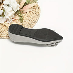 Women's Rhinestone Buckle Pointed Toe Flat Shoes Soft Sole Slip On Evening Flats