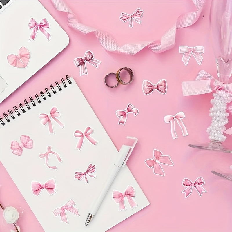 500 Pink Heart Shaped Bow Embroidery Stickers for DIY Decor
