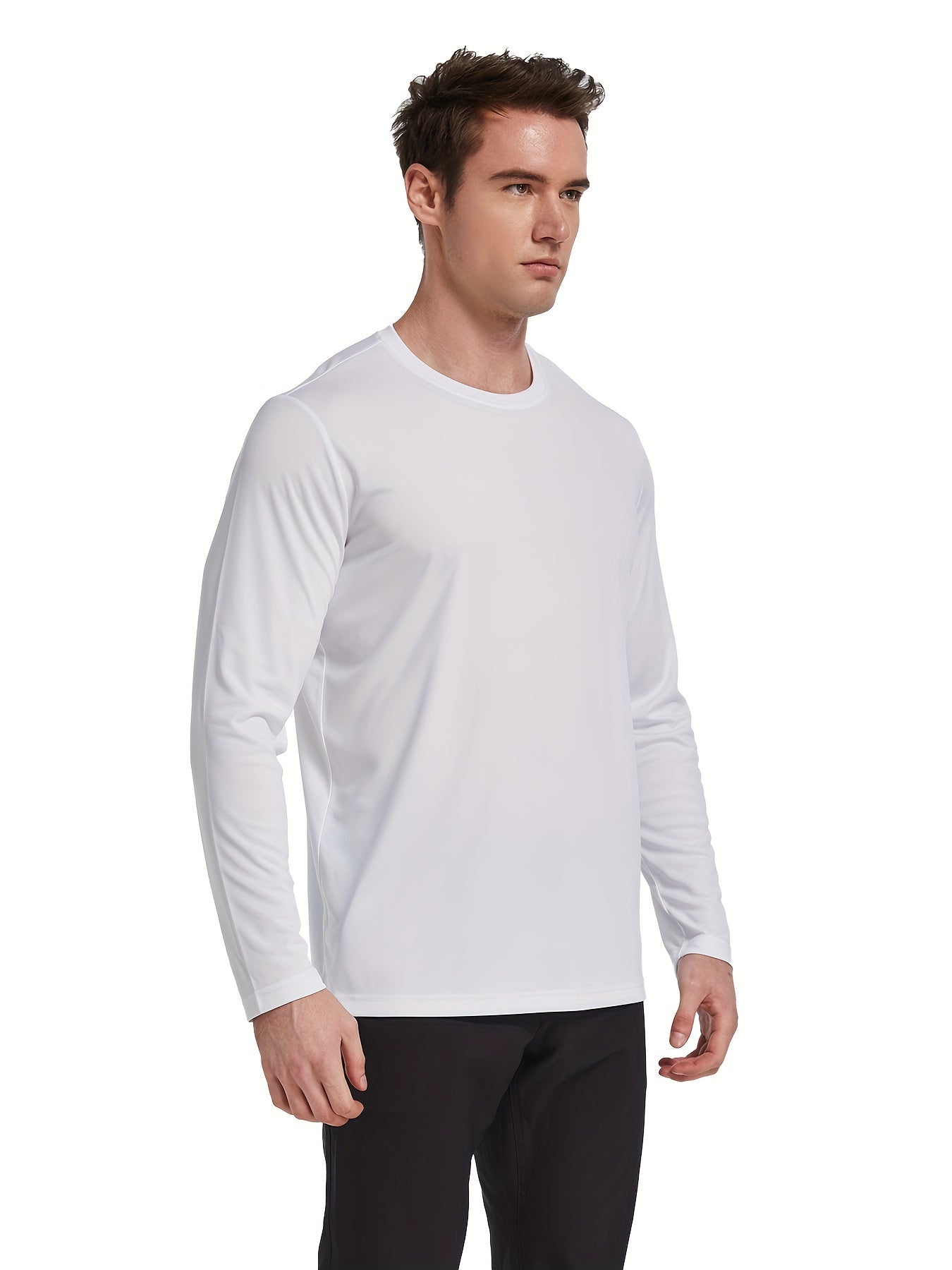 2pcs Men's Solid Crew Neck Long Sleeve Active UPF50 T shirt Tee