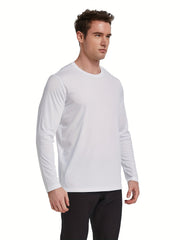 2pcs Men's Solid Crew Neck Long Sleeve Active UPF50 T shirt Tee
