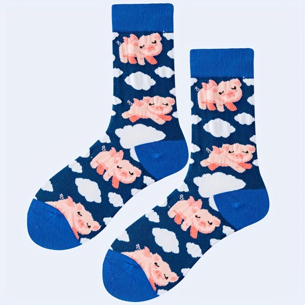 Cartoon Pig Print Socks Women's Stockings