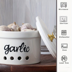 Ceramic Garlic Crisper With Lid 12.5 Oz - Garlic Saver Container