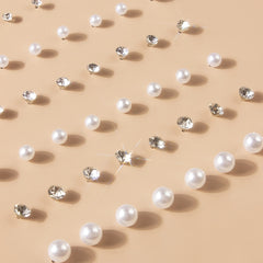 36 Pairs Faux Pearl Crystal Stud Earrings Set - Daily Decor Jewelry