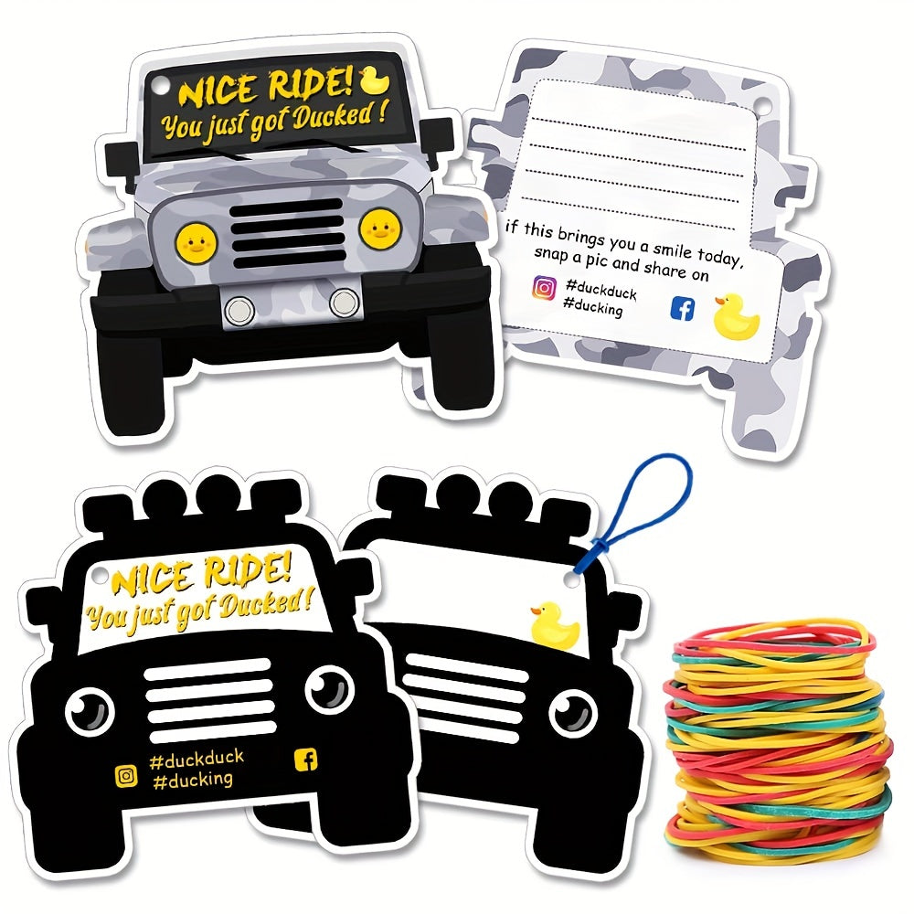 60pcs Duck Duck SUV Cards Car Duck Tags Game Card Printed With Rubber Bands