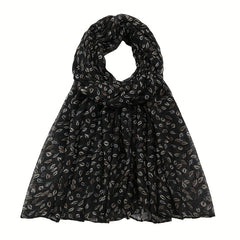 Dark Leaf Print Voile Scarf Boho Vintage Shawl Head Wrap
