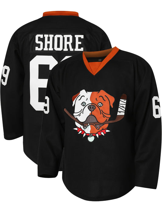 Cartoon Dog Embroidery Men's Long Sleeve Hockey Jersey