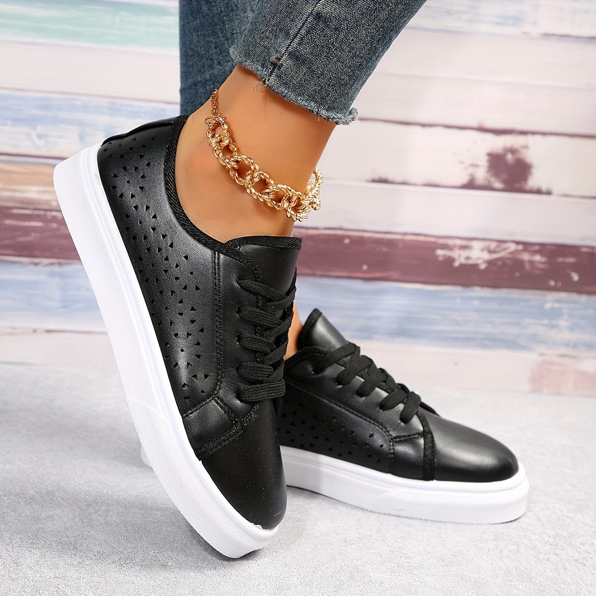 Women's Hollow Out Lace Up Sneakers Casual Outdoor Shoes