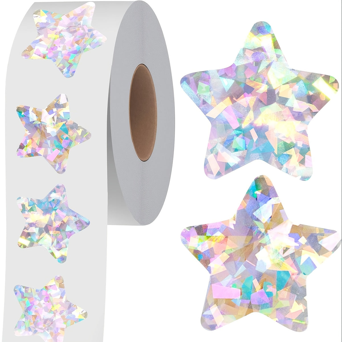 500 Holographic Star Stickers Self Adhesive Glitter Reward Labels