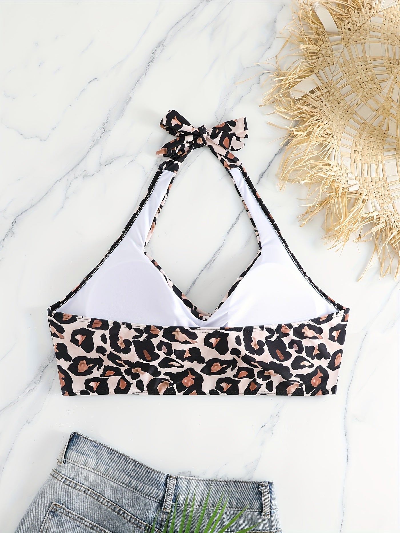  Leopard Print Cross Front Bikini Top