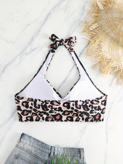  Leopard Print Cross Front Bikini Top