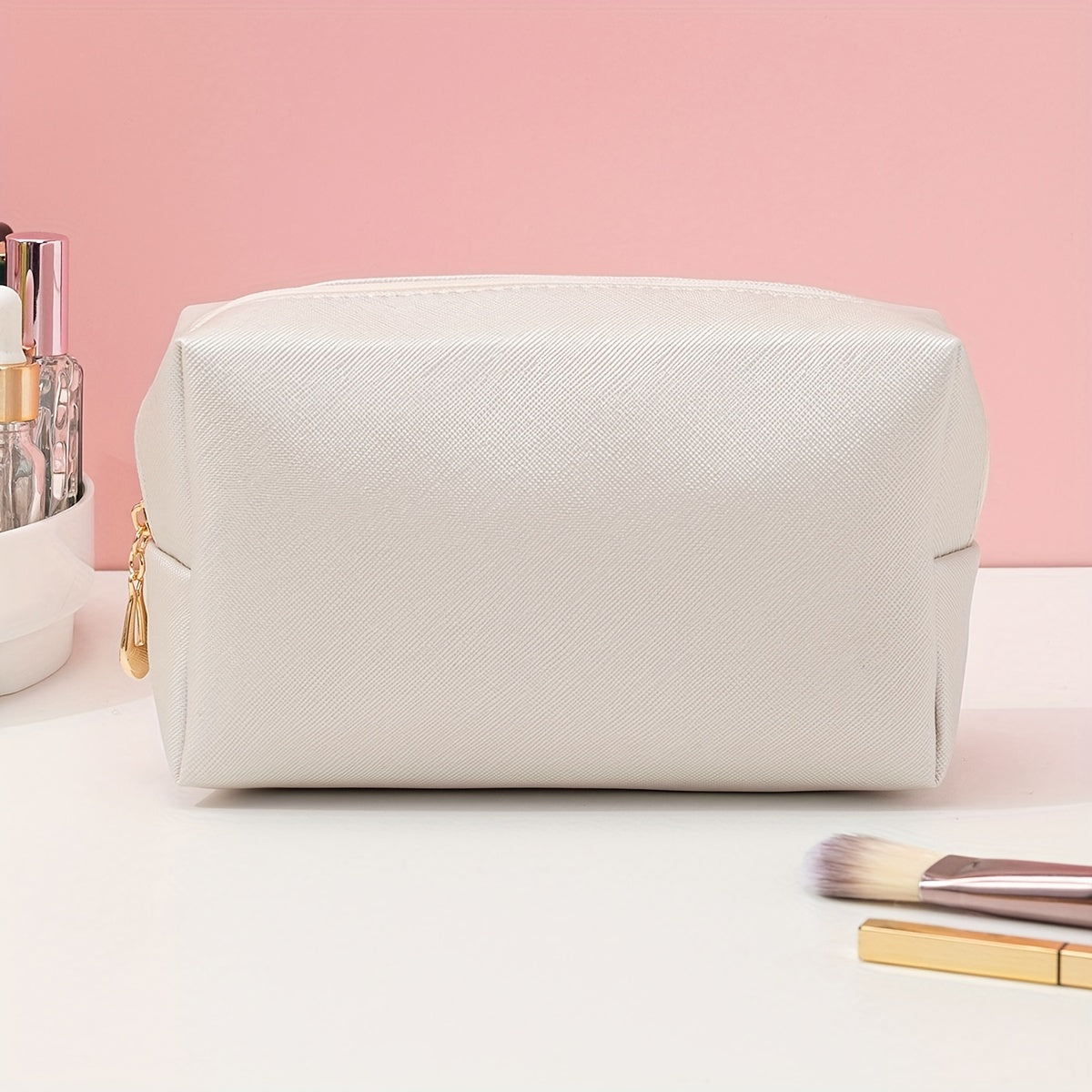 Square Makeup Bag with Zipper for Travel and Organization